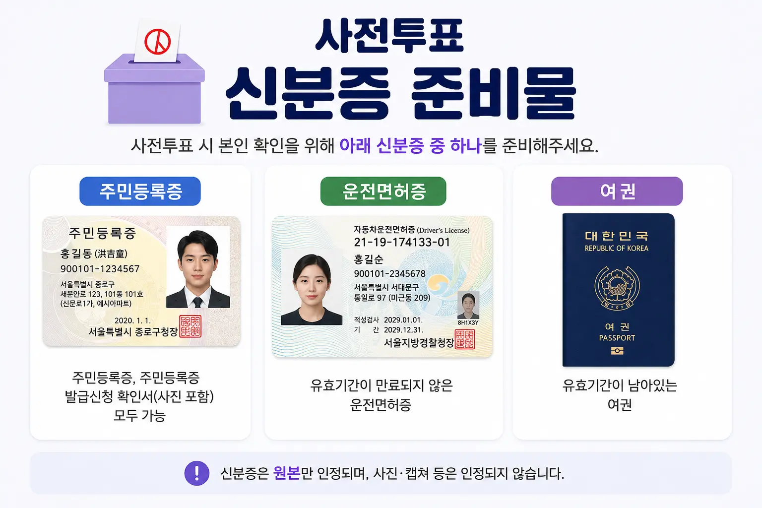 사전투표 사전준비물 여권 운전면허증 주민등록증 이미지