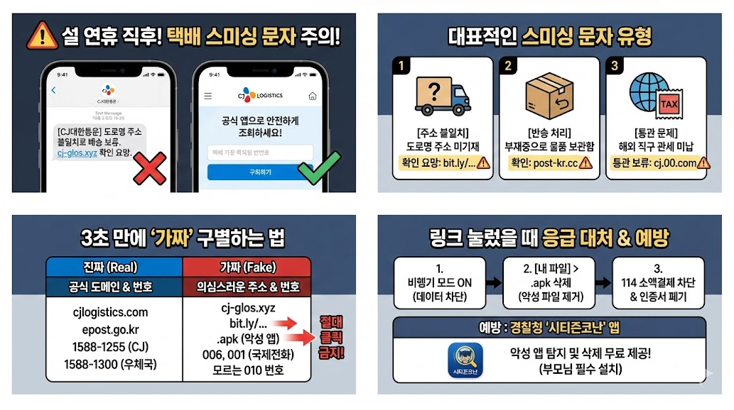 설 연휴 택배사 스미싱 문자 구별법
