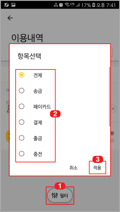 카카오페이 결제 내역 필터
