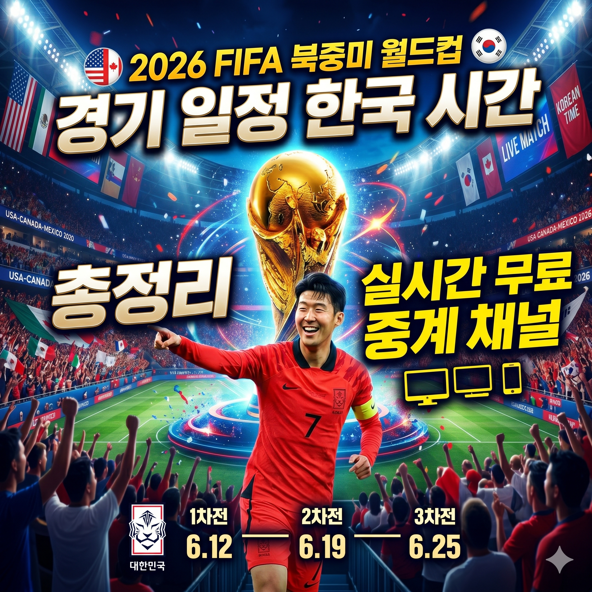 2026 북중미 월드컵 경기 일정 한국 시간 및 실시간 무료 중계 채널 총정리