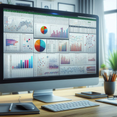 회의 중에 그래프와 데이터 분석을 보고 있는 사람들.