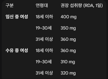 임산부 수유부 권장량