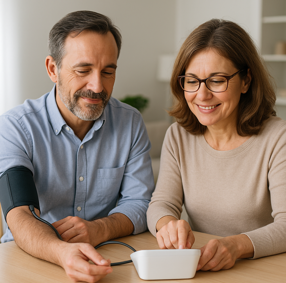 중년부부 혈압 관리 하는 사진