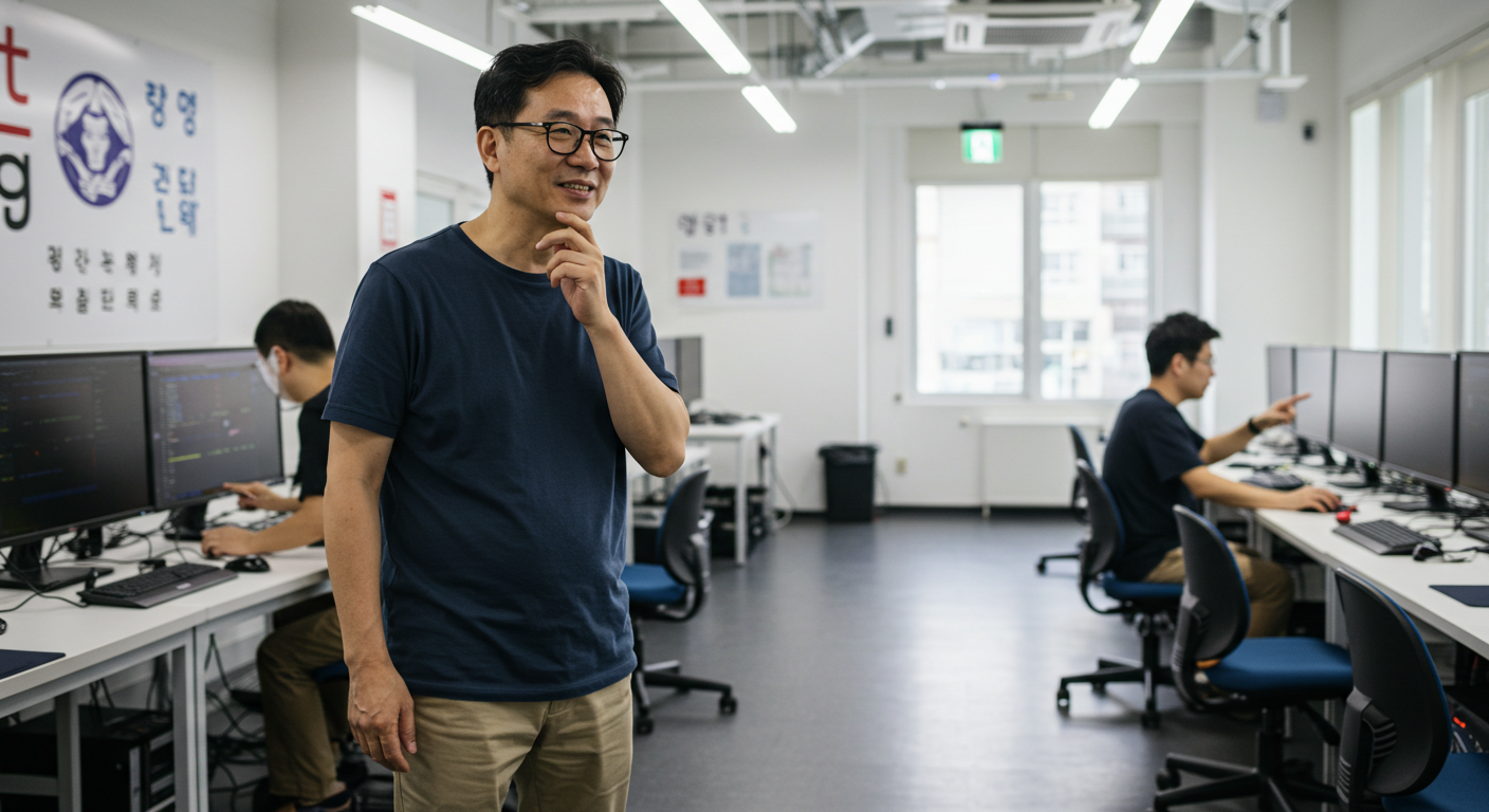 학원에서 기술을 배우는 중년남성