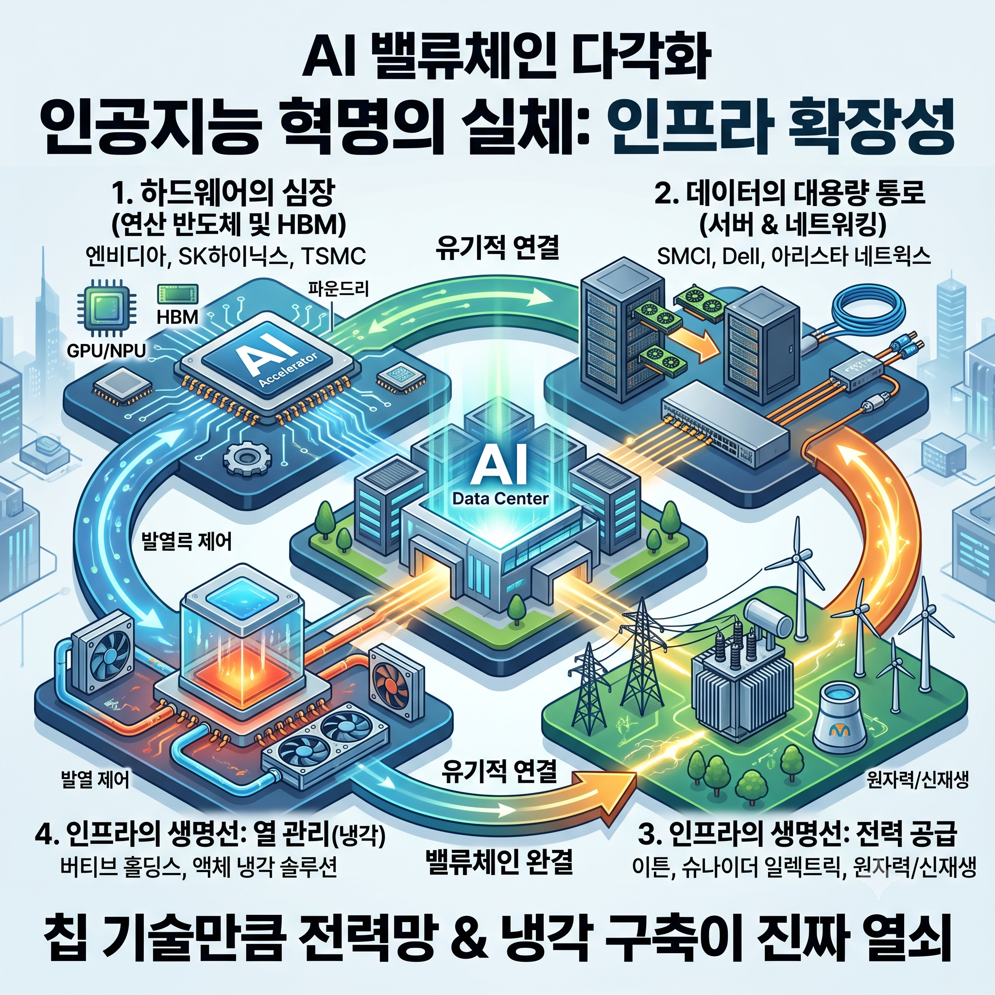 AI 데이터센터 밸류체인 총정리: 반도체부터 전력&middot;냉각까지 핵심 섹터 분석