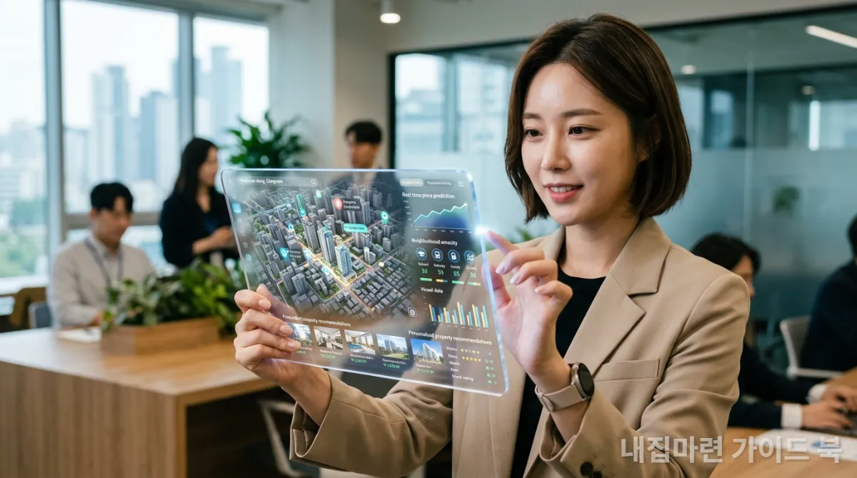 AI 부동산 앱으로 매물을 분석하는 모습