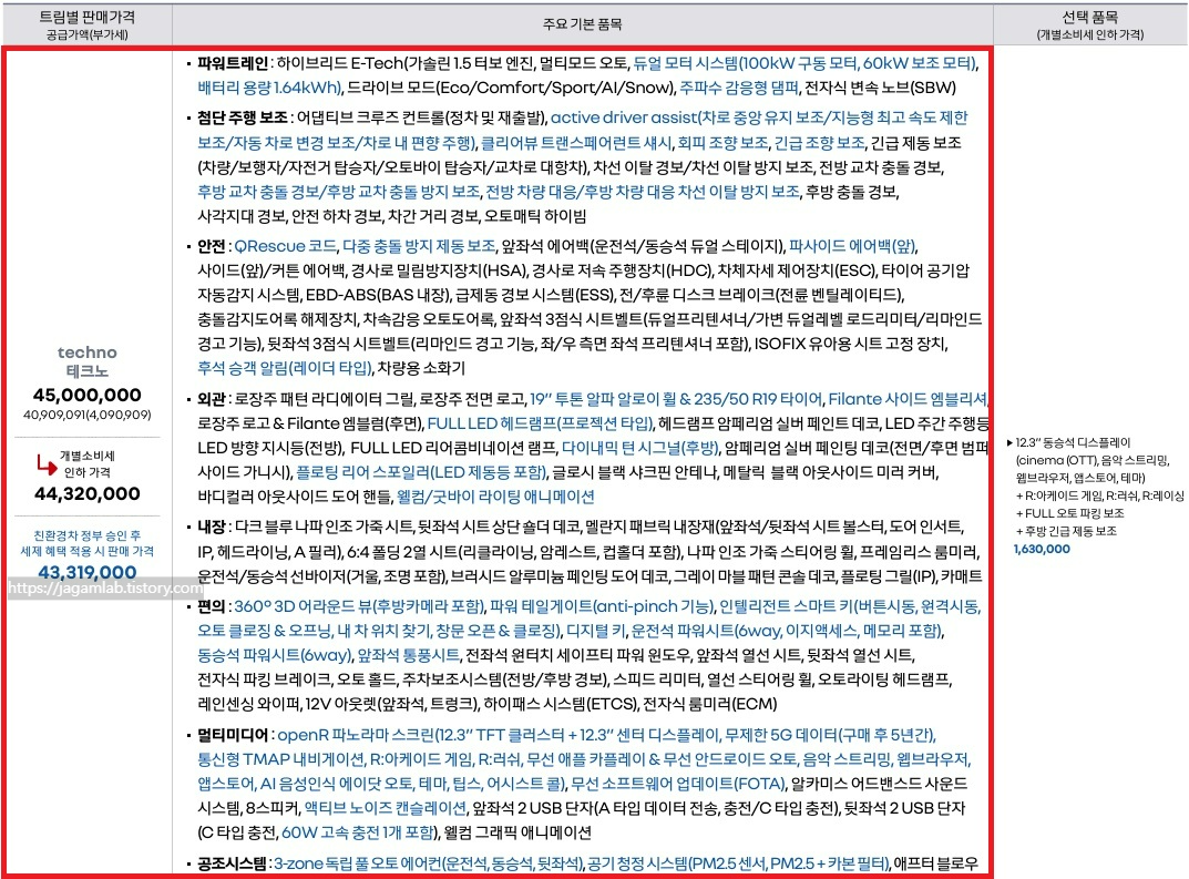 필랑트 하이브리드 테크노 가격표