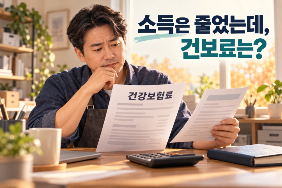 소득 자료와 건강보험료 고지서를 비교하며 부과 내역을 확인하는 지역가입자