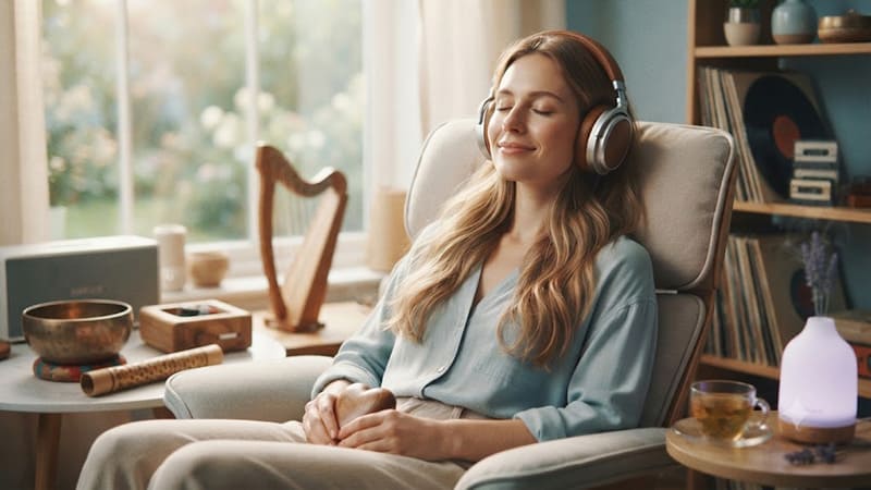 <img src=&rdquo;music-therapy-stress-relief.jpg&rdquo; alt=&rdquo;편안한 자세로 눈을 감고 음악을 감상하는 모습.&rdquo;>