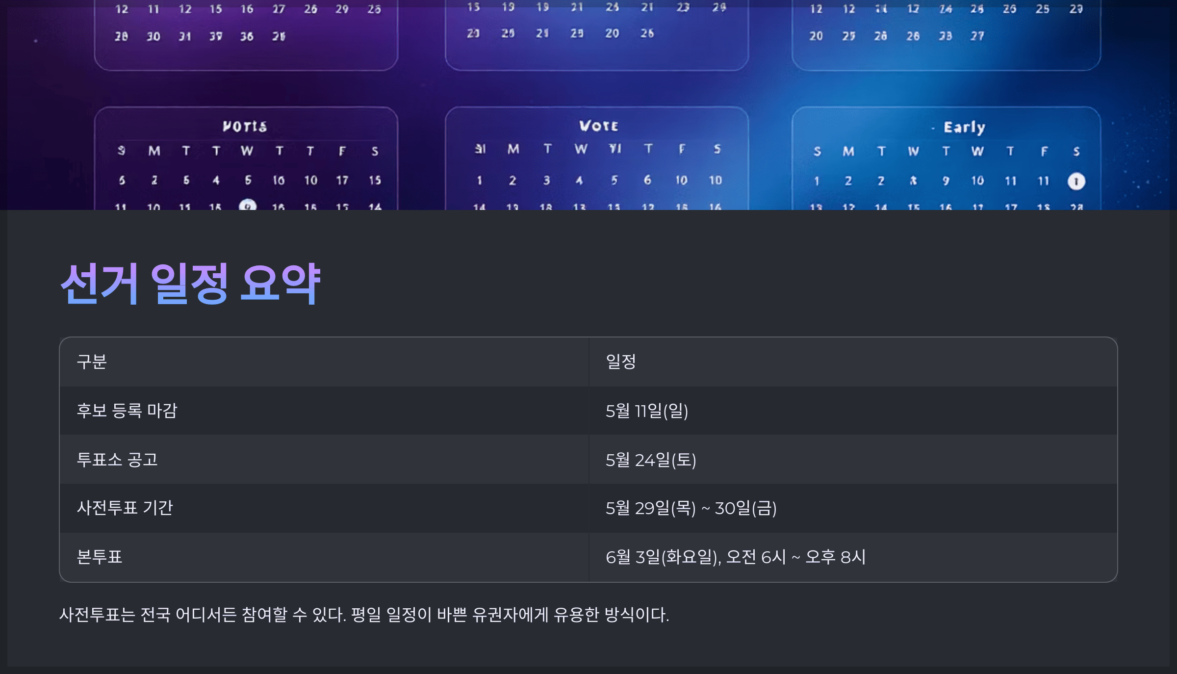 제21대 대통령선거 핵심 정리, 일정 요약