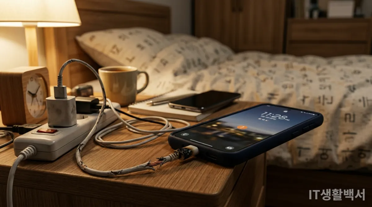 불량 충전기로 충전 중인 스마트폰에서 발생하는 발열