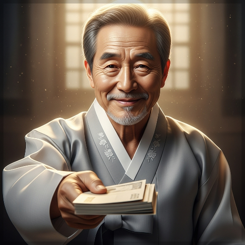 돌아가신 할아버지가 웃으며 돈다발을 건네주는 꿈 해몽 이미지