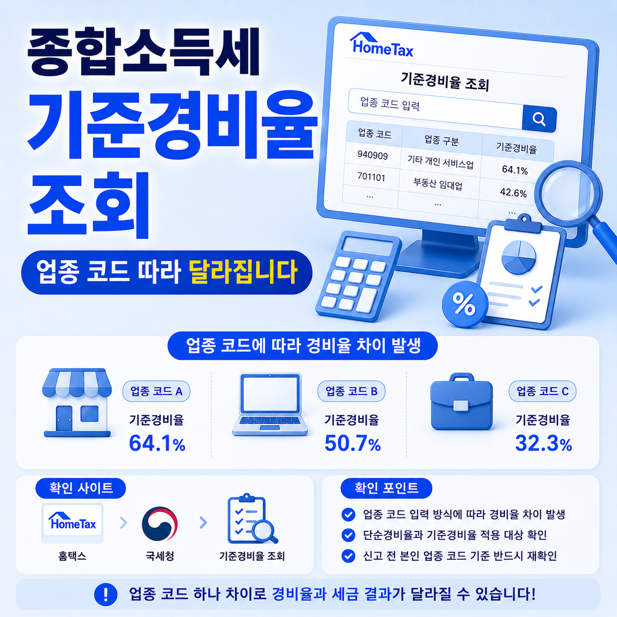종합소득세 기준경비율 확인 사이트와 업종 코드 적용 기준 안내