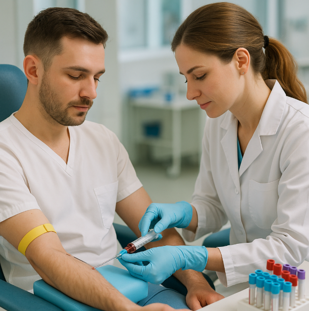 혈액검사 받고있는 모습 사진