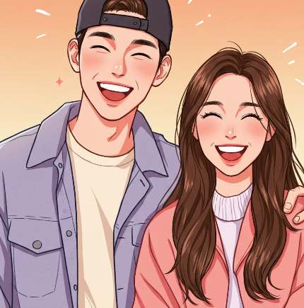 더 나은 미래를 위한 발판으로 웃고 있느 남성과 여성