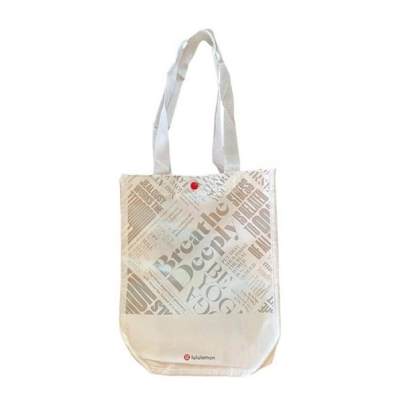 Lululemon Small Tote Bag Breathe Deeply White Silver Red Button NEW