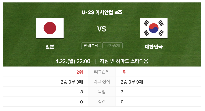 오늘 경기 일정