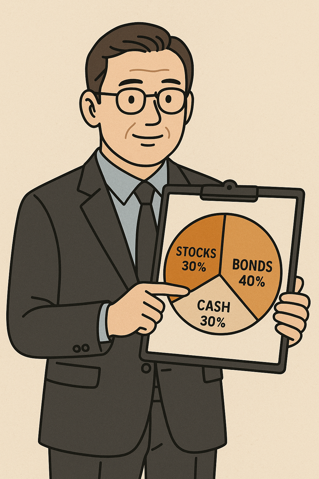 자산 포트폴리어 작성한 중년 남성 이미지