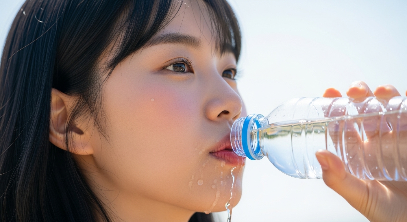 물을 급하게 마시는 여성