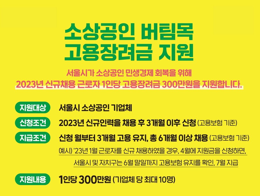 소상공인 버팀목 고용장려금 지원