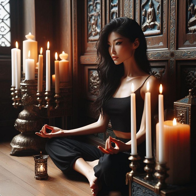 마음의 평화를 위한 건강한 신체에 정신을 자신 여인의 명상이미지