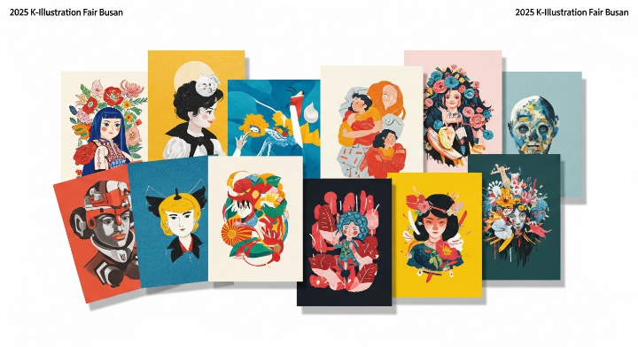 일러스트레이션을 알리는 다양한 그림을 보여주고 있습니다.