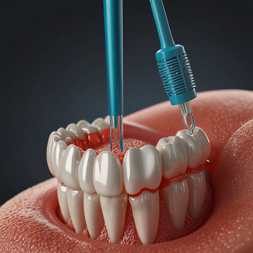 치아-사이를-치간칫솔로-닦는-모습