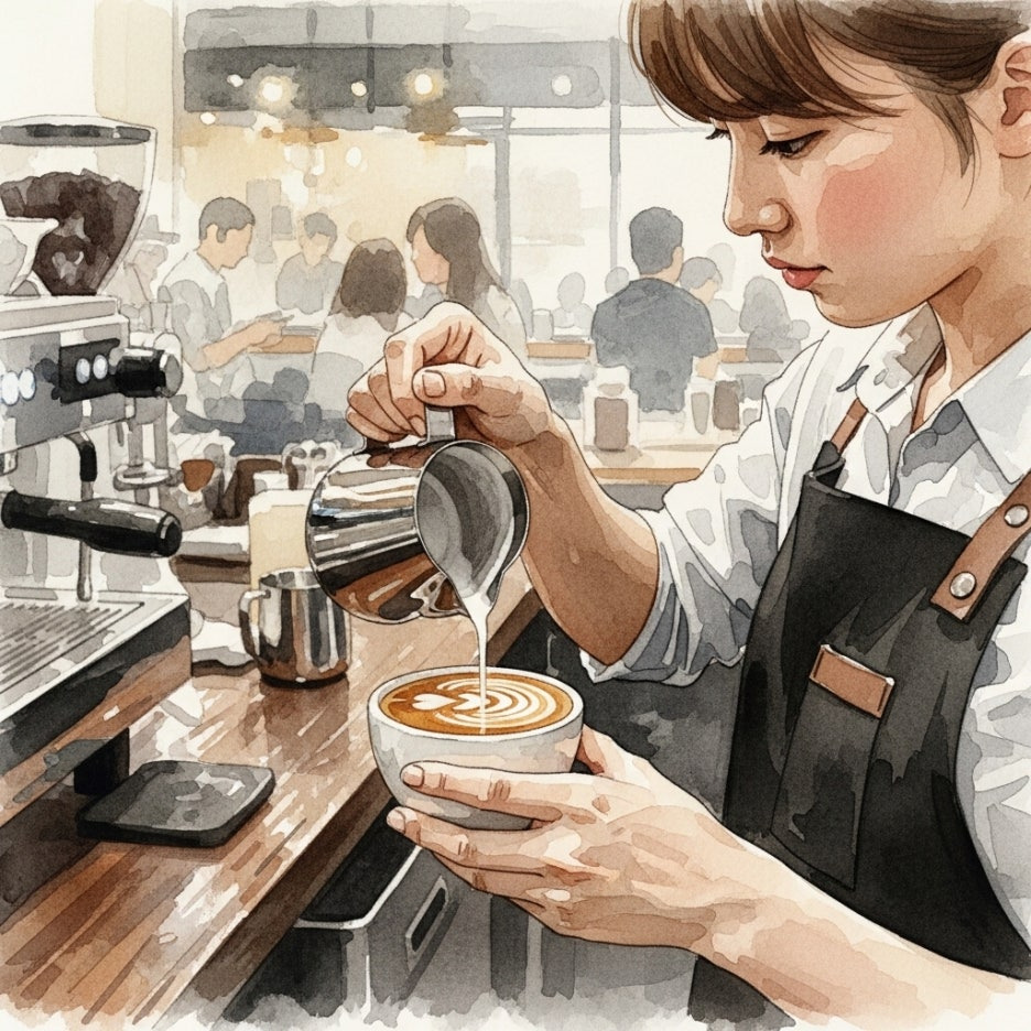 정성스럽게 라떼 아트를 만드는 바리스타의 손길