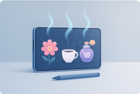 디지털 냄새 기술을 표현한 이미지-화면에서 향기가 퍼지는 상징적 장면