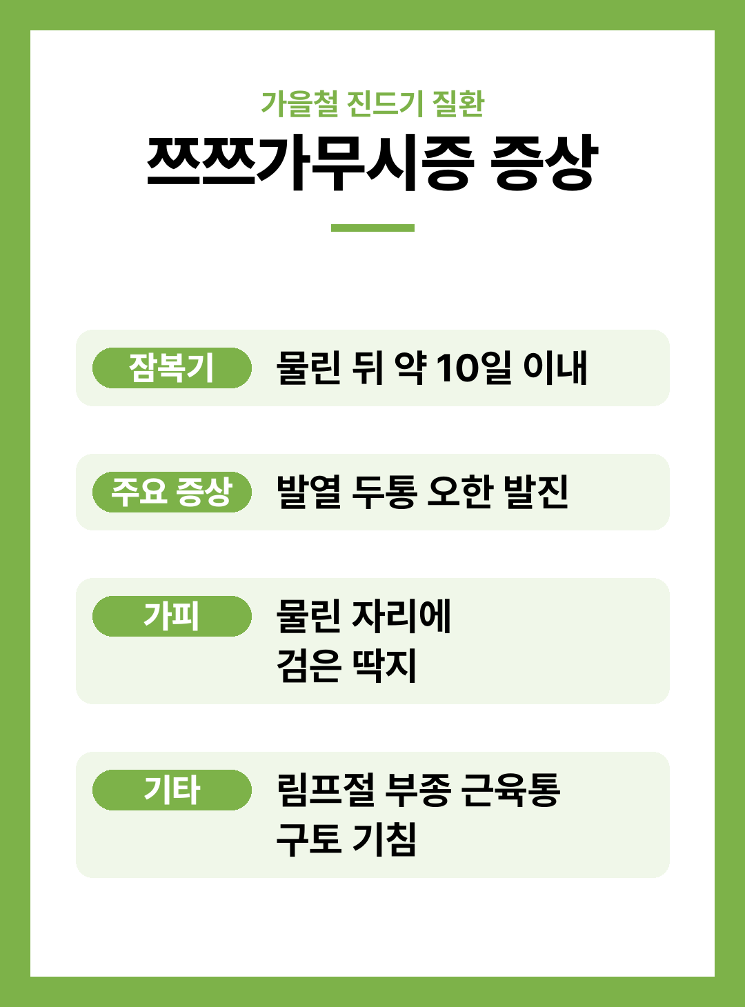 쯔쯔가무시증 증상 잠복기 털진드기 예방법 정리