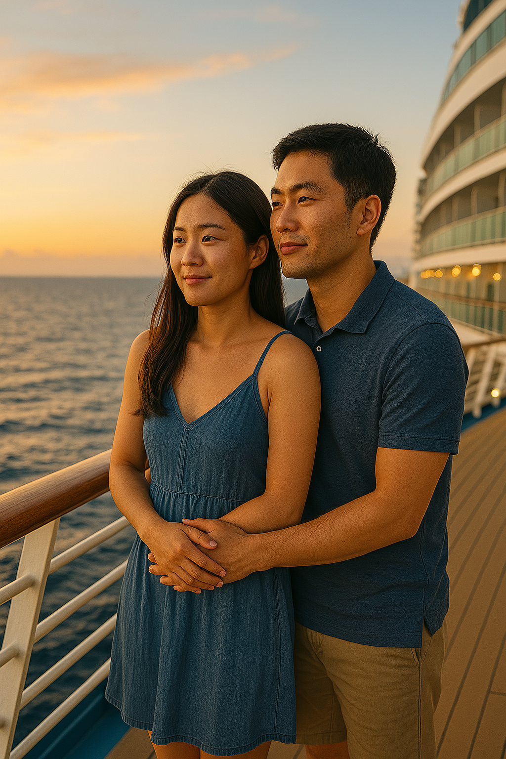 커플이 선상에서 즐기는 모습