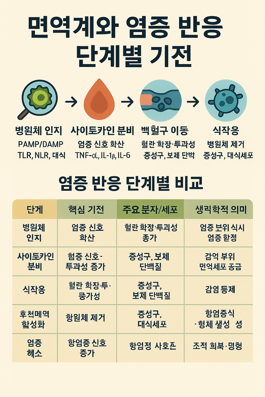 면역계의 구조와 염증 반응관련 이미지