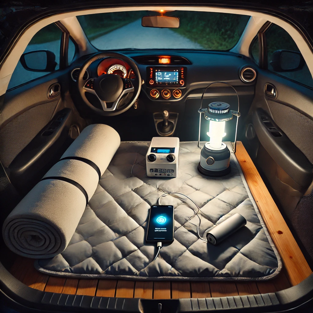 ESS 없이 배터리 조명과 보조배터리만으로 구성된 미니멀 차박 셋업