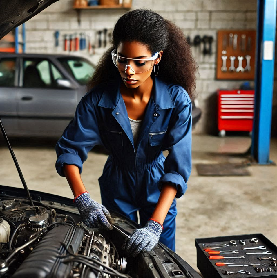 정비사가 차동차 엔진을 정비 하는 모습