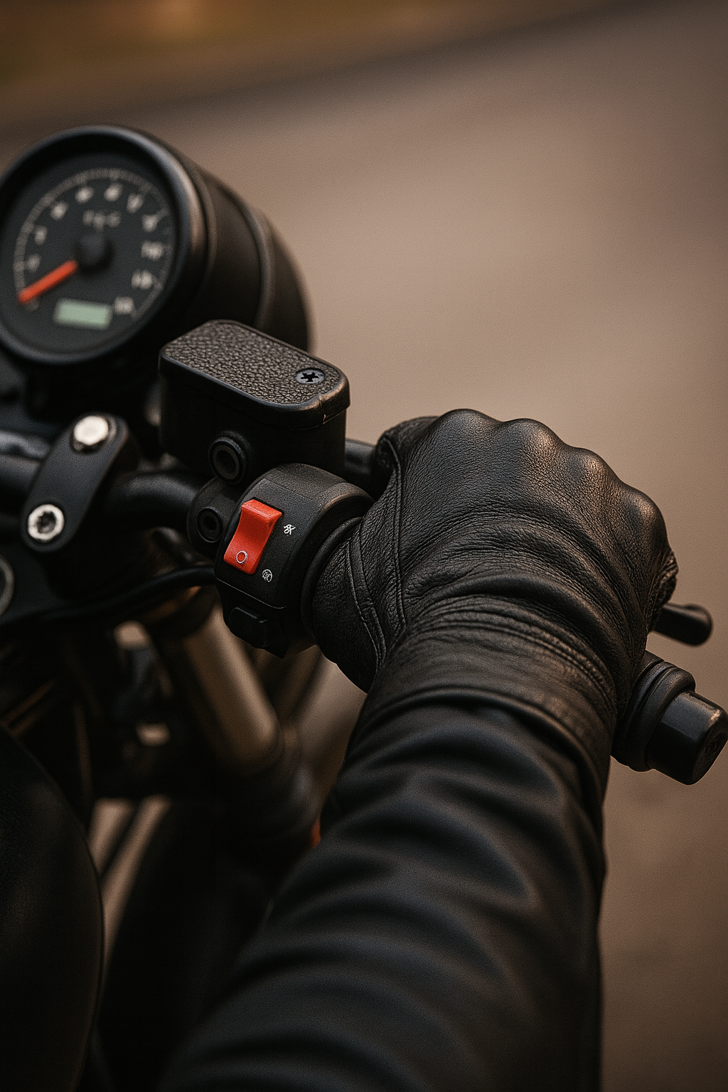 바이크 스로틀을 조작하는 손과 핸들
