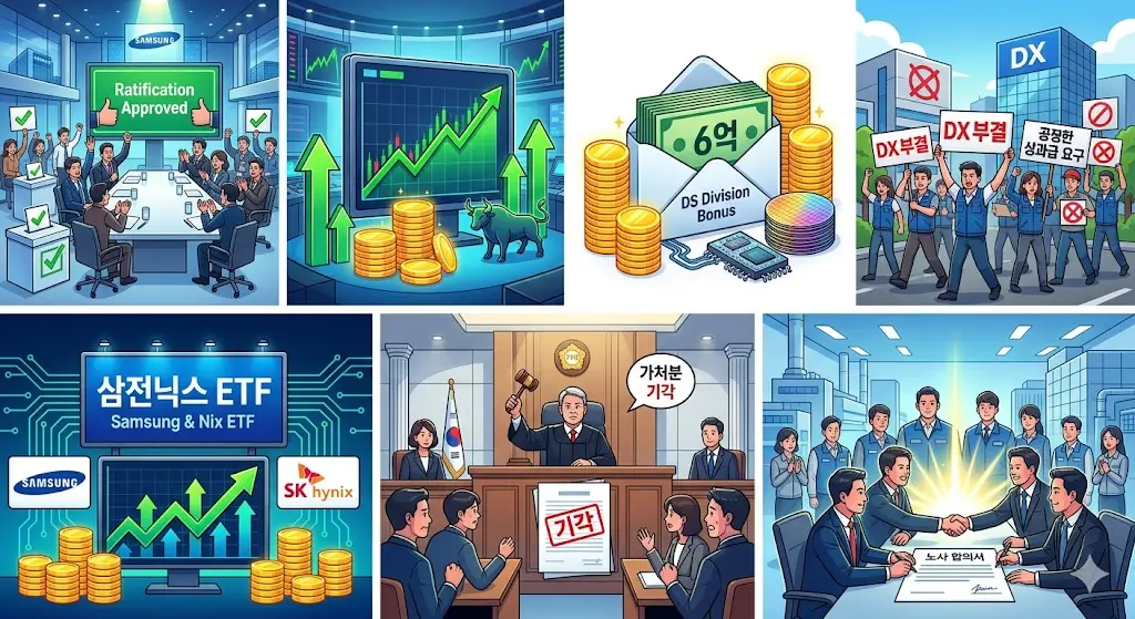 삼성전자찬반투표가결, 삼성전자주가, DS성과급6억, DX부결운동, 삼전닉스ETF, 가처분기각, 삼성노사합의 이미지