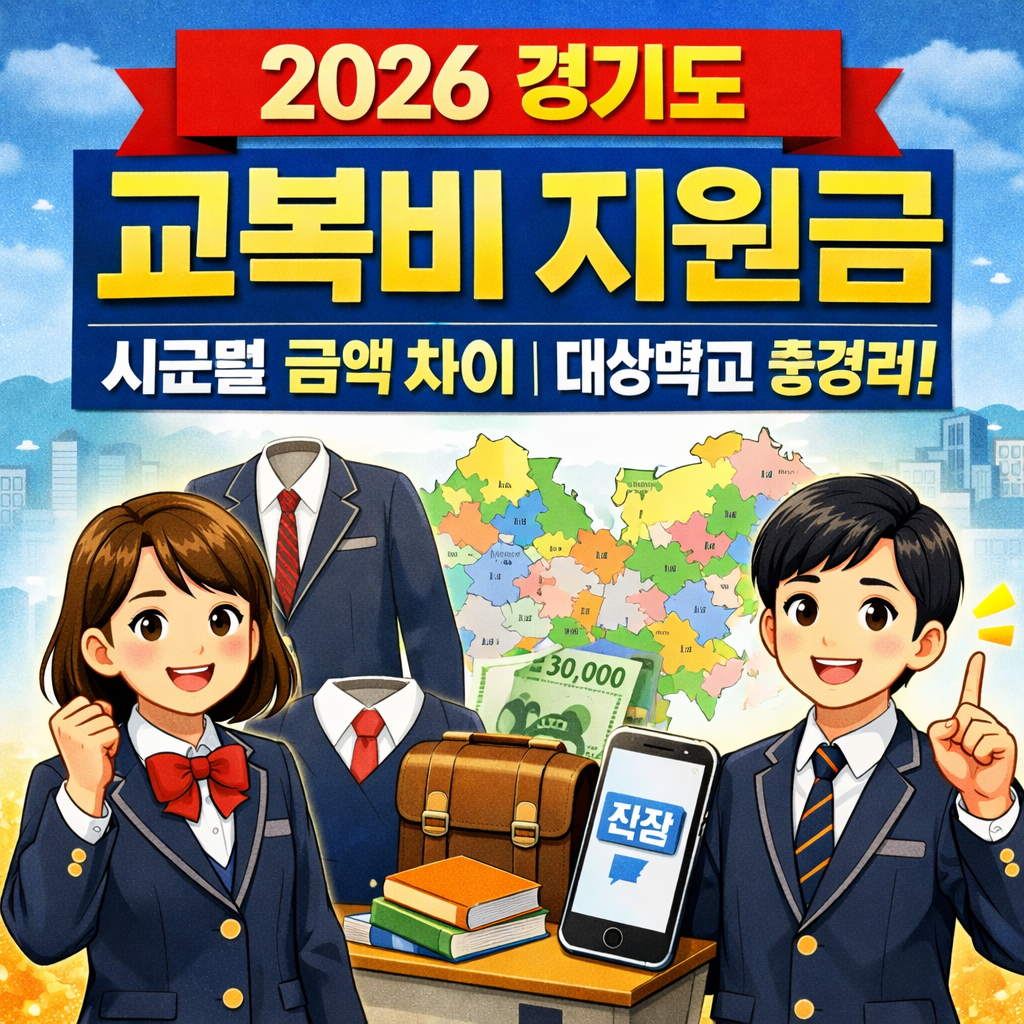 2026 경기도 교복비 지원금 신청방법 총정리 썸네일, 중1 고1 대상 시군별 금액 차이와 온라인 접수 안내 이미지