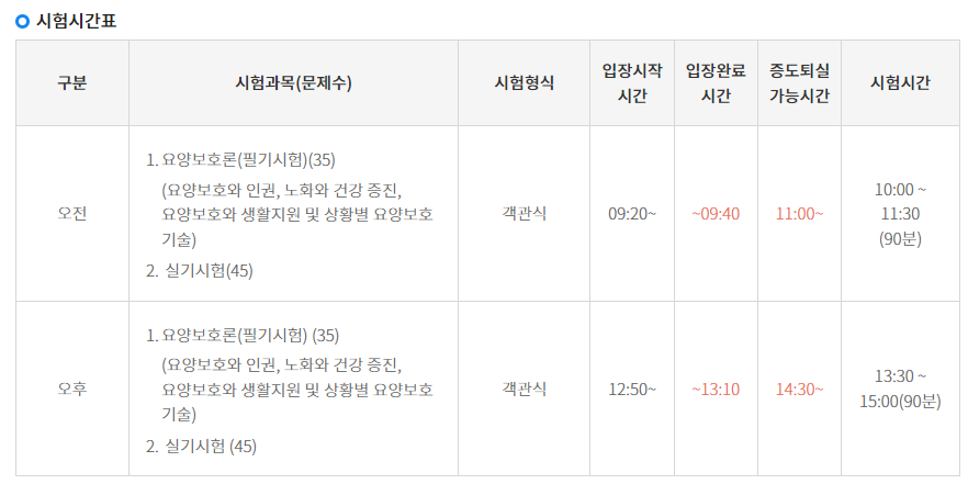 2024 요양보호사 시험일정 (과목,시간)