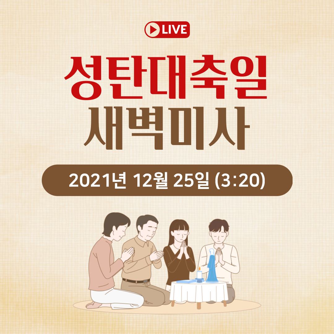 천주교 온라인 매일미사와 오늘의 말씀 묵상 21년 12월 25일 (토) 주님 성탄 대축일 평화방송 명동성당 실시간 생방송 새벽 미사 3시