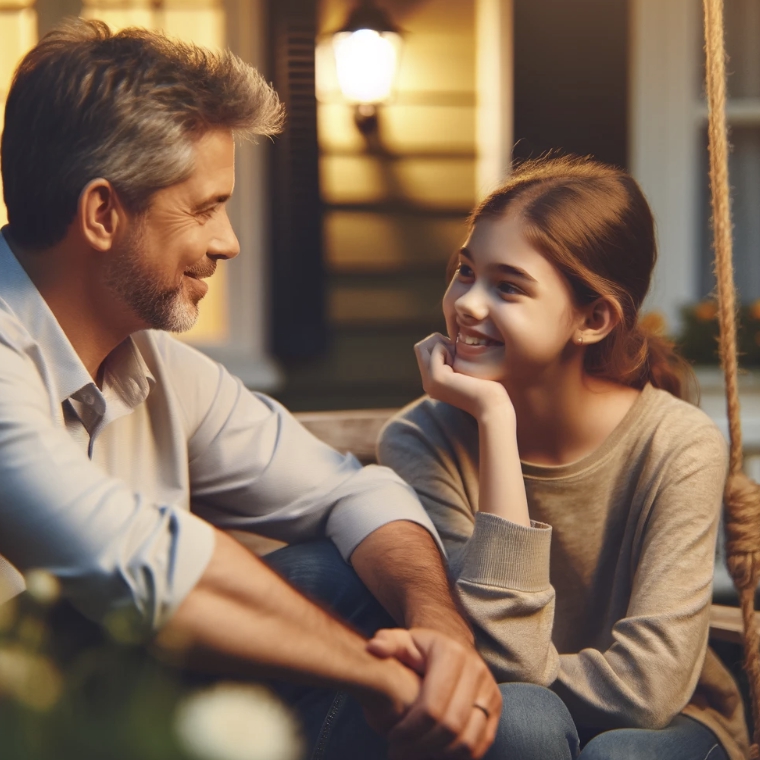 사춘기 아이와 대화하는 부모 사진