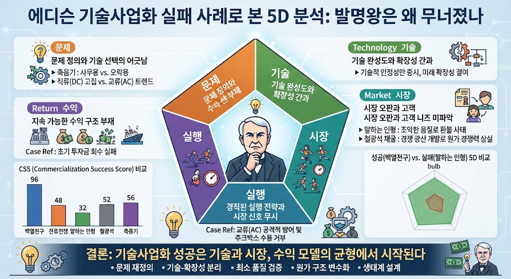 에디슨 기술사업화 실패 사례로 본 5D 분석: 발명왕은 왜 무너졌나