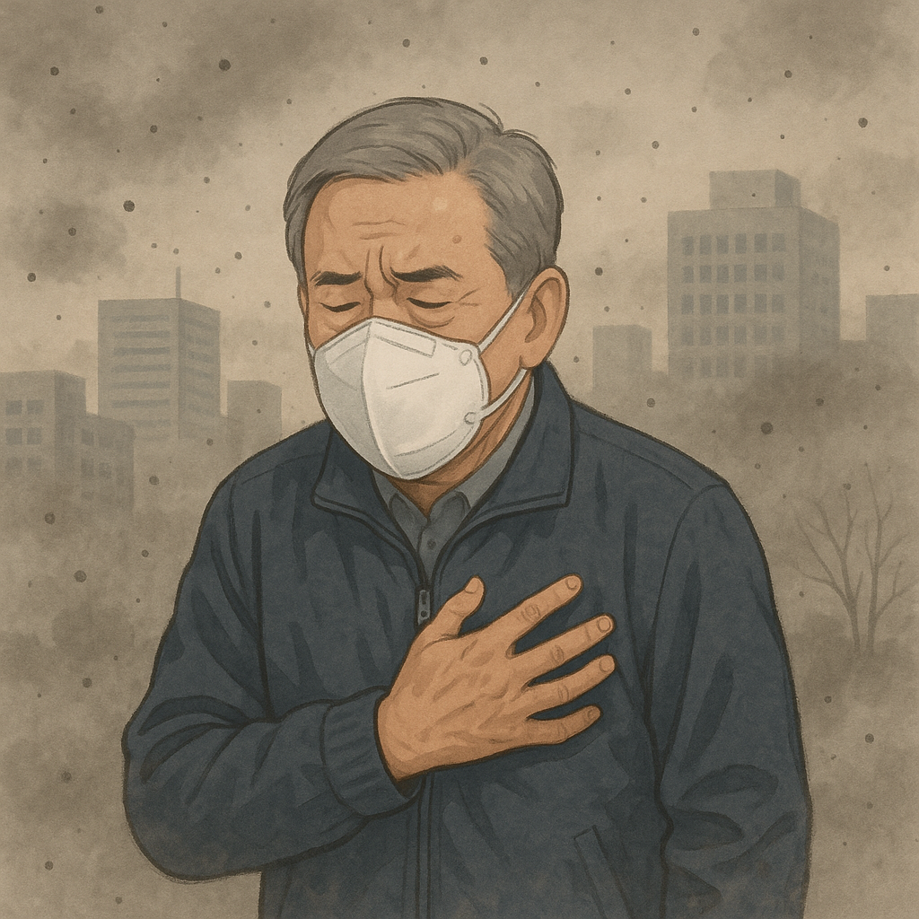 초미세먼지 영향으로 고통받는 중년 남성