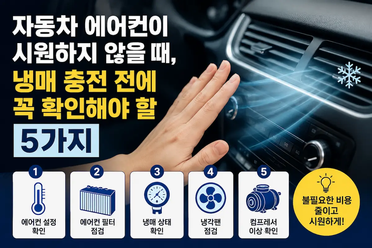자동차 에어컨이 시원하지 않다? 냉매충전 전에 꼭 확인