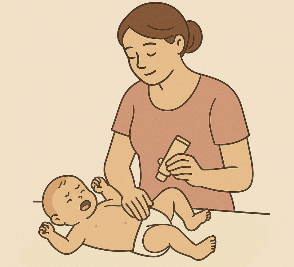 신생아에게 크림 바르는 모습 사진