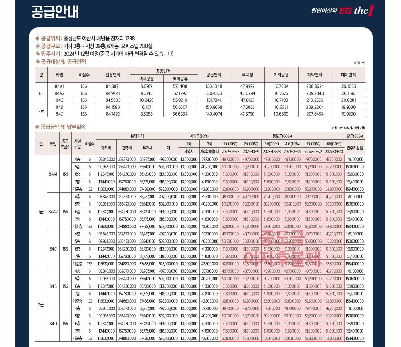 천안아산역 이지더원 EGthe1 오피스텔 분양가