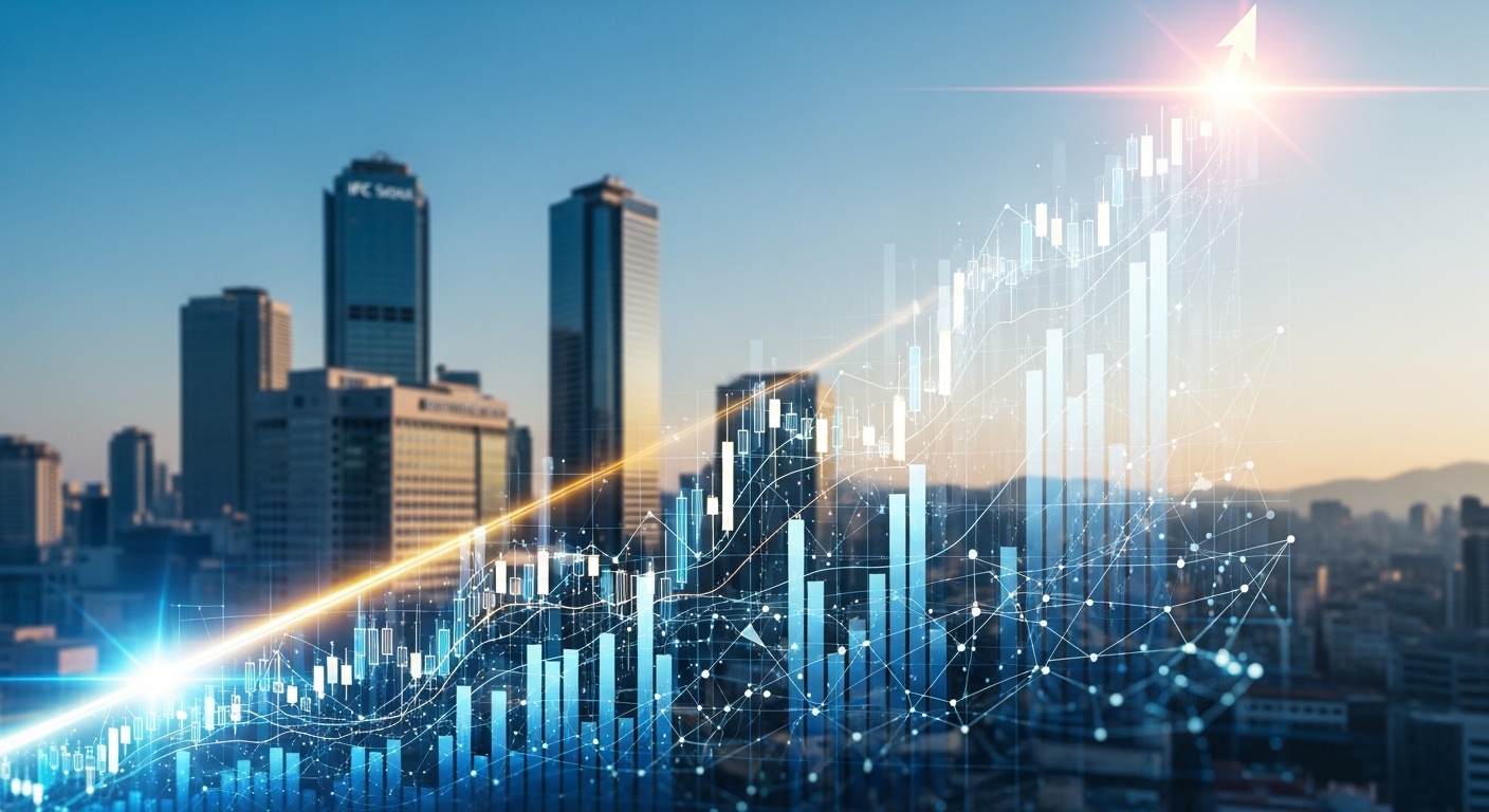 한국거래소 4대 핵심전략 발표로 코리아 디스카운트 해소를 통한 한국 주식 시장의 밝은 미래와 성장 가능성을 나타내는 이미지.