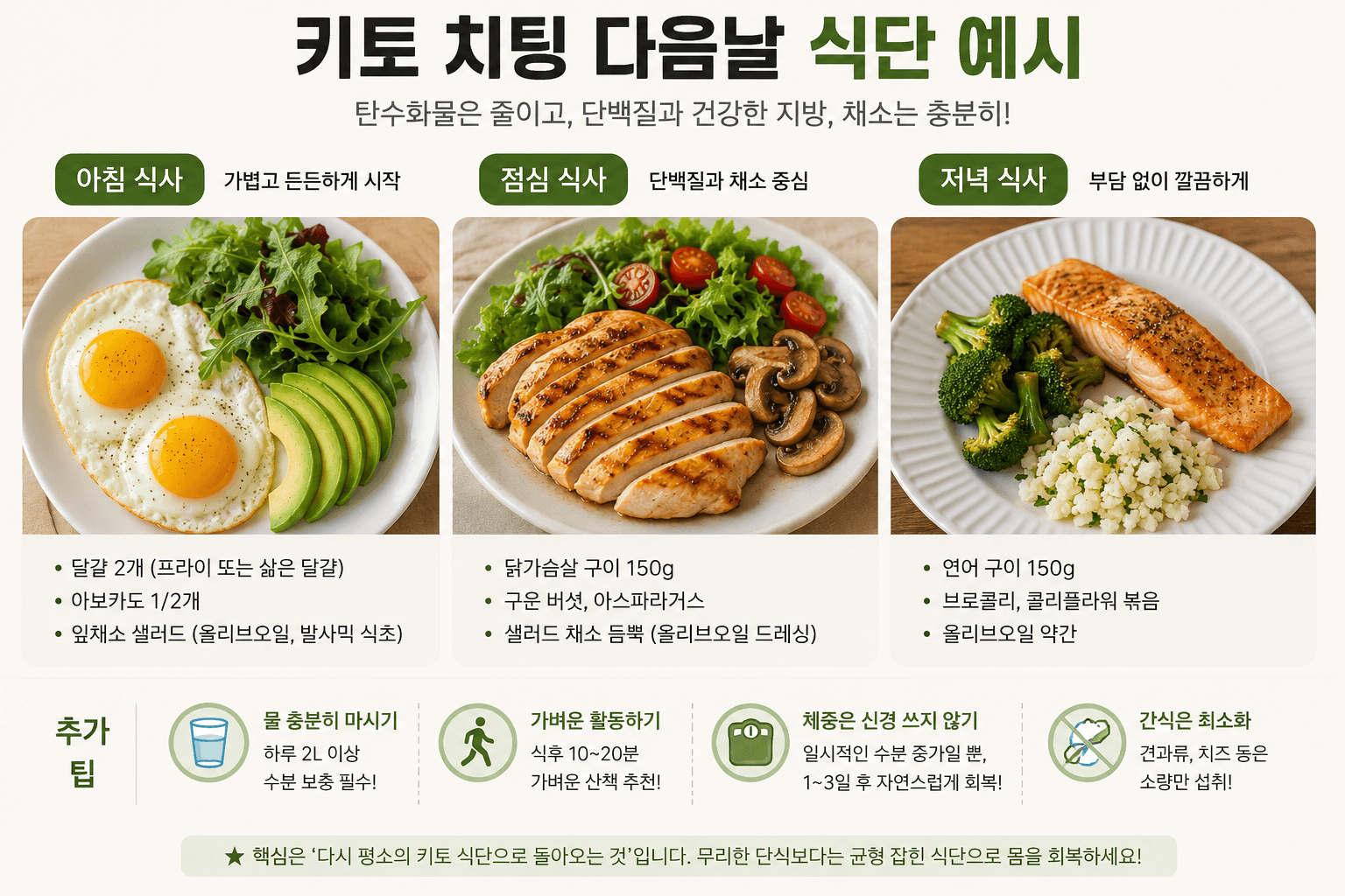 케톤식(키토) 치팅 다음날 식단 예시