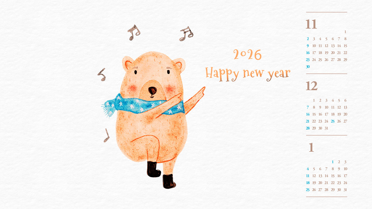 10 곰 해피 뉴 이어 B - 2025년12월 노트북배경화면