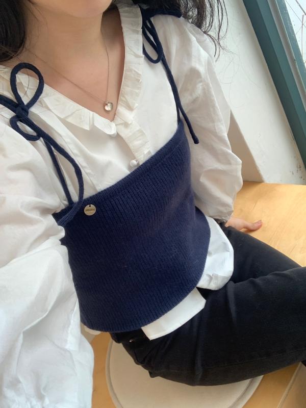 ♡2024SS언유즈얼 캐시미어 뷔스티에 니트탑 리본뷔스티에