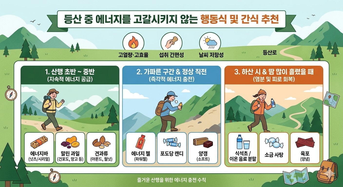 등산 중 에너지를 고갈시키지 않는 행동식 및 간식 추천